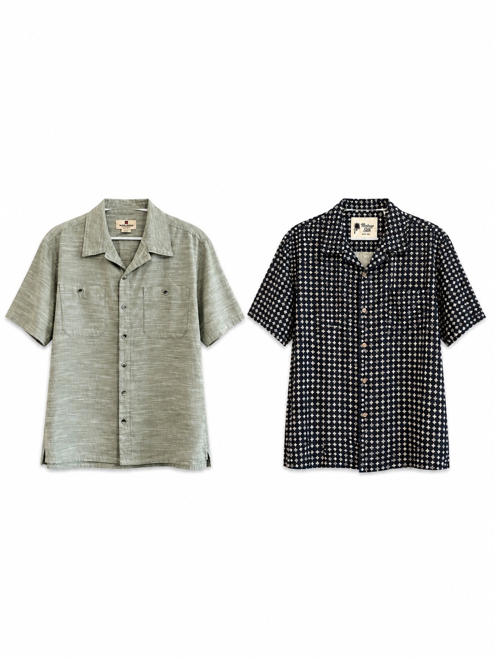 2 Piece Bundle Vintage Silk Woolrich Short Sleeve Button Downs – Size Medium EUC